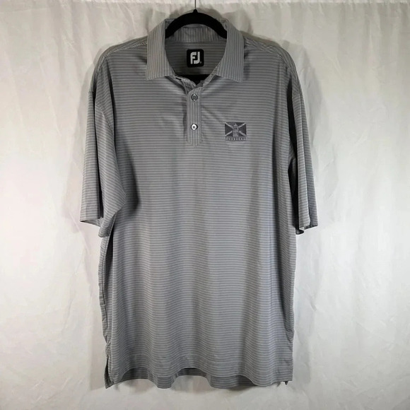 Footjoy Golf Polo Shirt Men's XL Grey Striped Short Sleeve Turnberry Embroidered - Picture 1 of 11